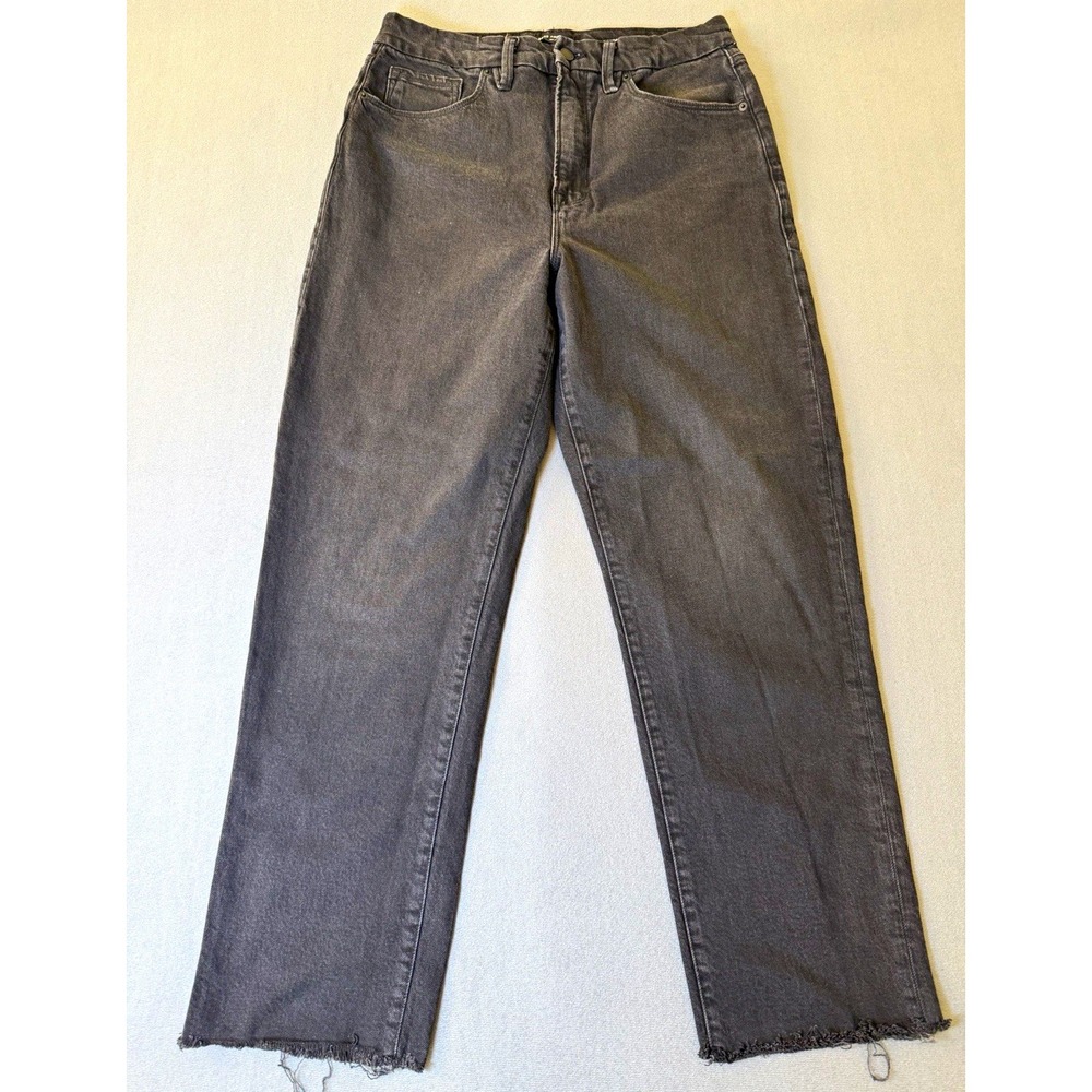 Good American Good Boy Straight Cropped Jeans 10/30 Black 90s Grunge Y2K
